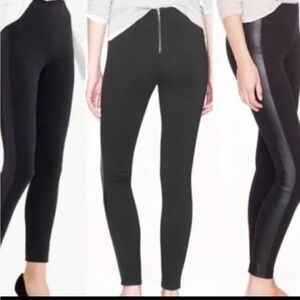 J. Crew Black Leggings with Zipper and Leather Detail size 6R